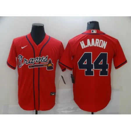 Men's Atlanta Braves #44 Hank Aaron Red Stitched MLB Jersey
