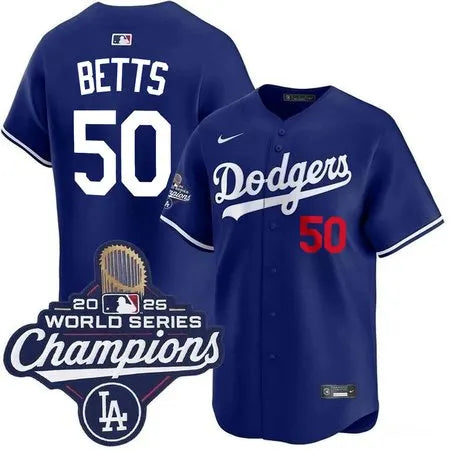 Men's Los Angeles Dodgers #50 Mookie Betts
Royal 2025 World Series Champions Home Limited Jersey