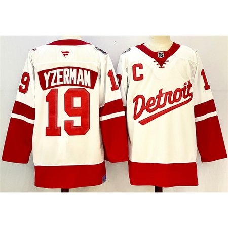 Men's Detroit Red Wings #19 Steve Yzerman White/Red 2024-25 With C Patch Stitched Premium Jersey