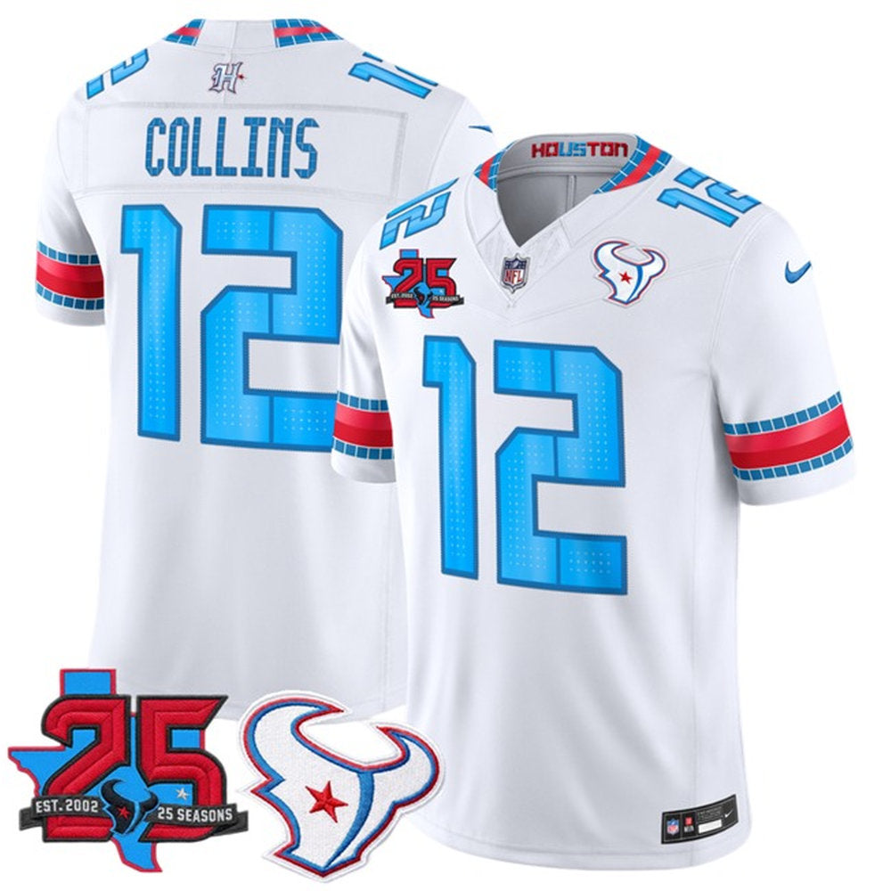 Men's Houston Texans #12 Nico Collins White 25th Anniversary Patch 'HOUSTON/US' 2026 Rivalries Collection Vapor F.U.S.E. Limited Jersey