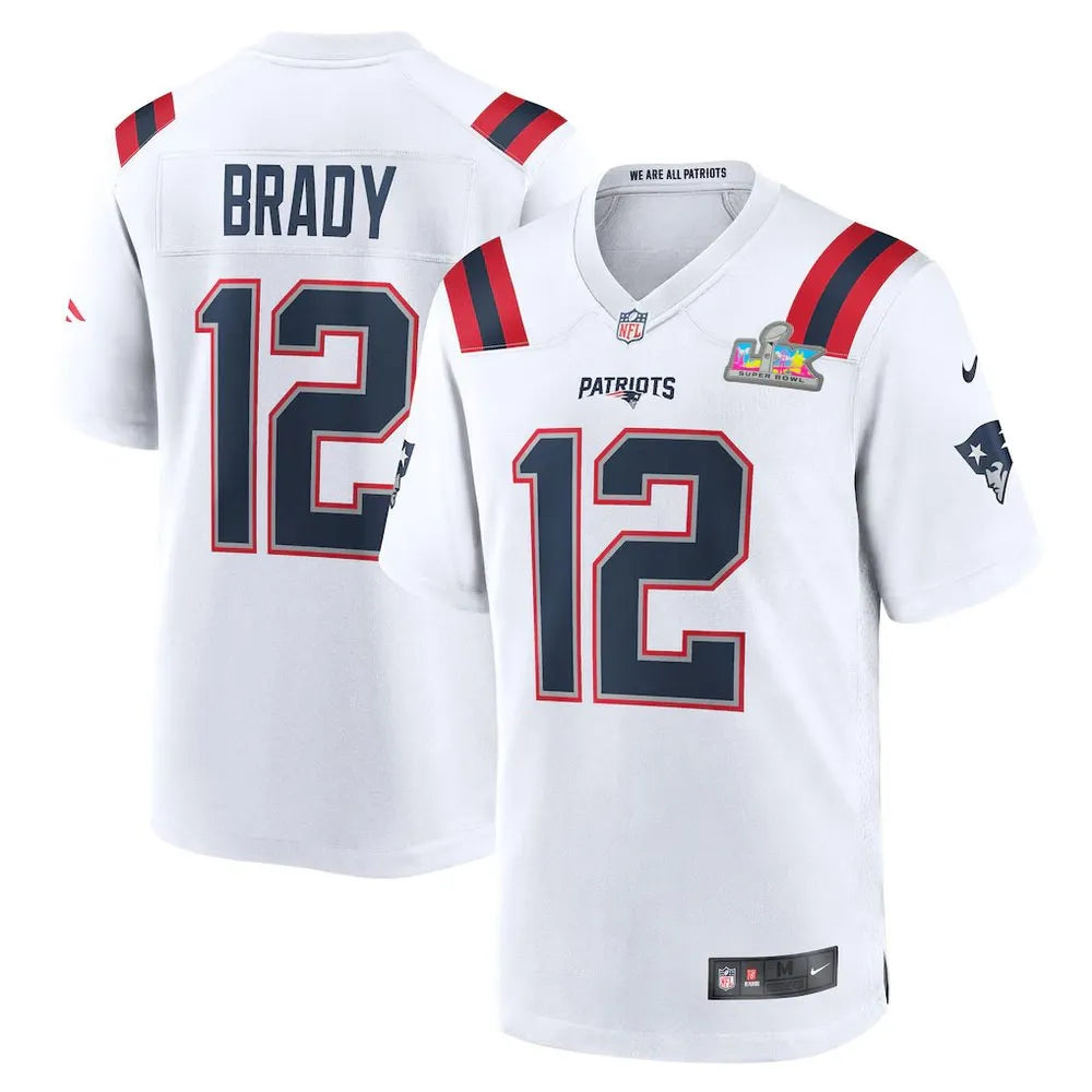 Men's New England Patriots #12 Tom Brady White Super Bowl LX Patch Game Jersey