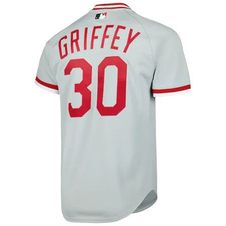 Men's Cincinnati Reds #30 Ken Griffey Jr. Gray 2004 Cooperstown Collection Authentic Throwback Jersey