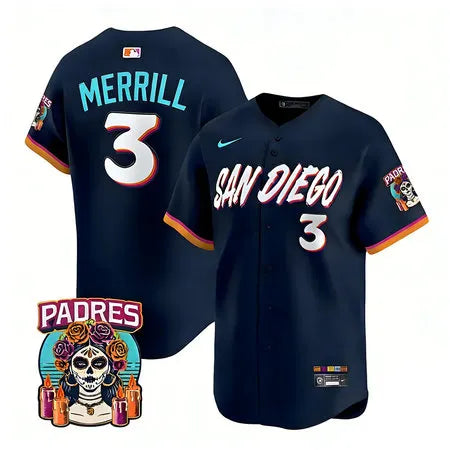 Men's San Diego Padres #3 Jackson Merrill Navy 2026 City Connect Stitched Jersey-Button Up