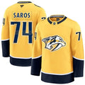 Men's Nashville Predators #74 Juuse Saros Gold Home Stitched Hockey Premium Jersey