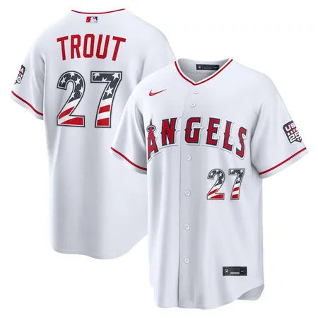 Youth Los Angeles Angels #27 Mike Trout Nike White USA 250 Fourth of July Home Stadium Jersey