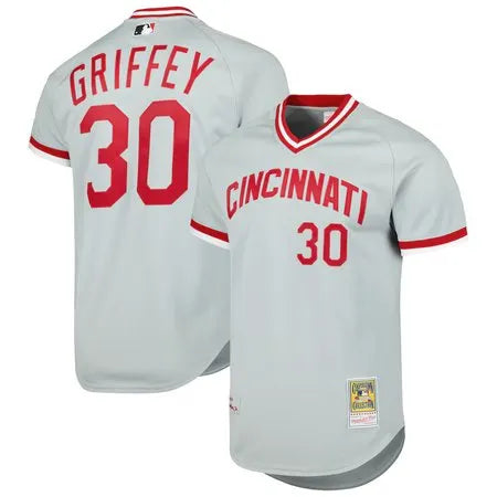 Men's Cincinnati Reds #30 Ken Griffey Jr. Gray 2004 Cooperstown Collection Authentic Throwback Jersey