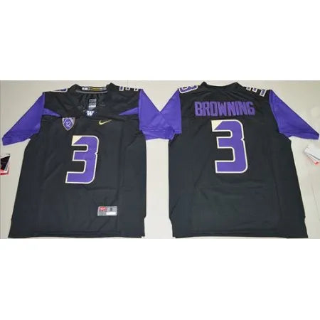 Huskies #3 Jake Browning Black Limited Stitched NCAA Jersey