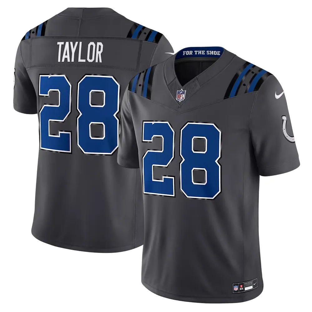 Men's Indianapolis Colts #28 Jonathan Taylor Charcoal 2026 Rivalries Collection Vapor F.U.S.E. Limited Jersey