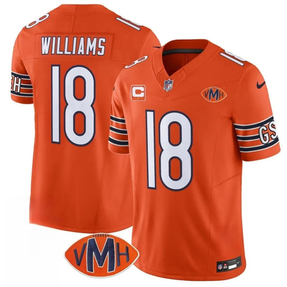 Men's Chicago Bears #18 Caleb Williams Orange 2025 F.U.S.E. With 1-Star C Patch And VMH Patch Vapor Untouchable Limited Stitched Football Jersey