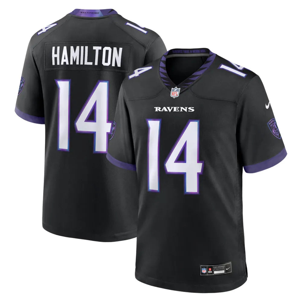 Men's Baltimore Ravens #14 Kyle Hamilton Nike Black Alternate Game Jersey