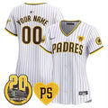Women's San Diego Padres White "For Peter" And Petco Park 20th Patch Limited Stitched Custom Jersey