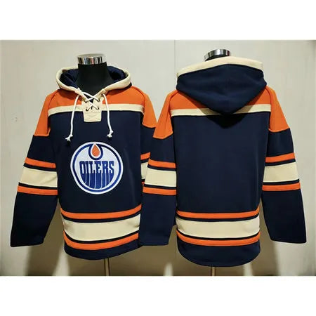 Men's Edmonton Oilers Navy Lace-Up Pullover Hoodie