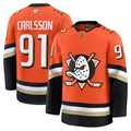 Men's Anaheim Ducks #91 Leo Carlsson Orange Home Premium Jersey