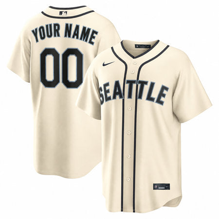 Men's Seattle Mariners Cream Stitched Baseball Custom Jersey