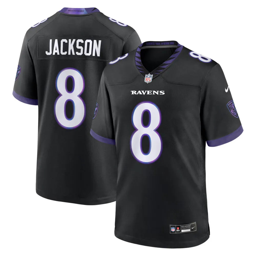 Men's Baltimore Ravens #8 Lamar Jackson Nike Black Alternate Game Jersey (Black)