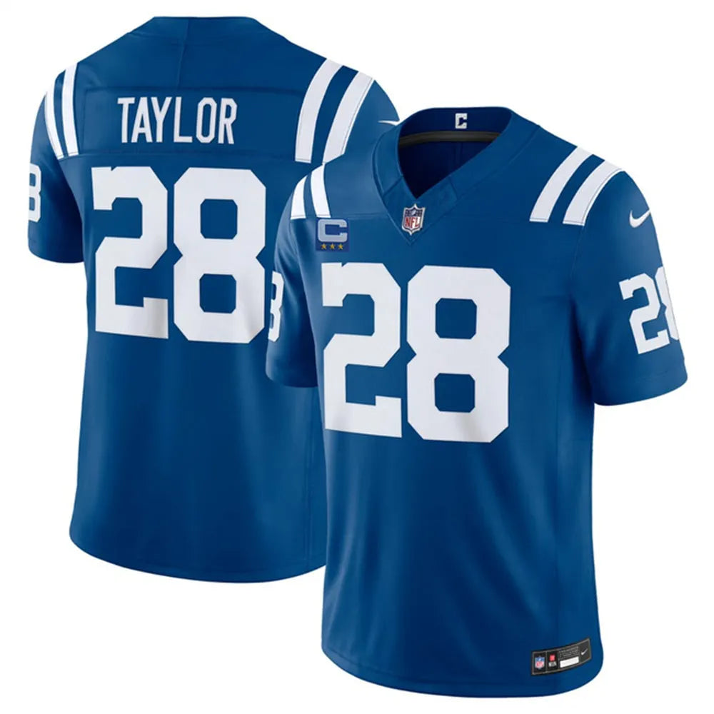 Youth Indianapolis Colts #28 Jonathan Taylor Blue 2026 With 4-Star C Patch Vapor F.U.S.E. Limited Jersey