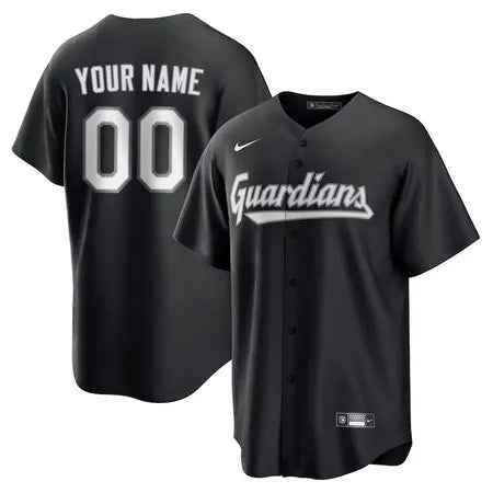 Men's Cleveland Guardians Custom Black Lights Out Replica Jersey