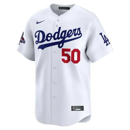 Men's Los Angeles Dodgers #50 Mookie Betts
White 2024 World Series Champions Home Limited Player Jersey