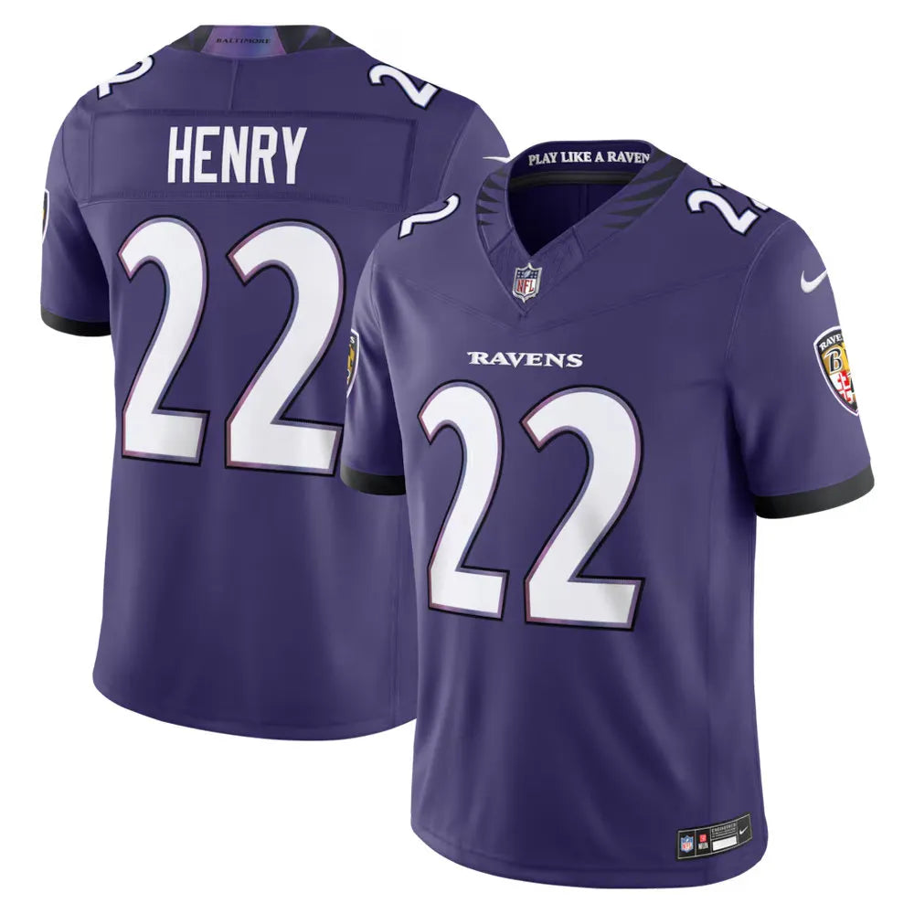 Men's Baltimore Ravens #22 Derrick Henry Nike Purple Vapor F.U.S.E. Sewn Down Limited Jersey