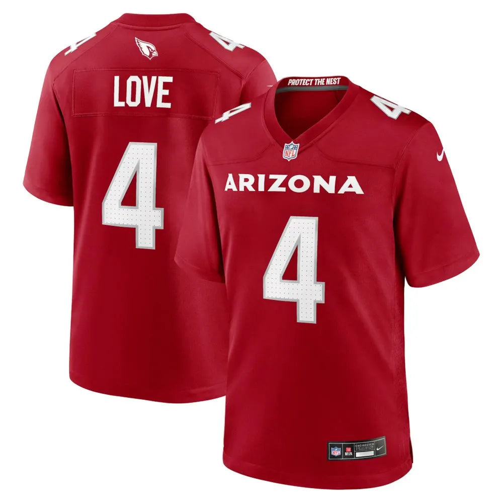 Men's Arizona Cardinals #4 Jeremiyah Love Red 2026 NFL Draft Game Jersey