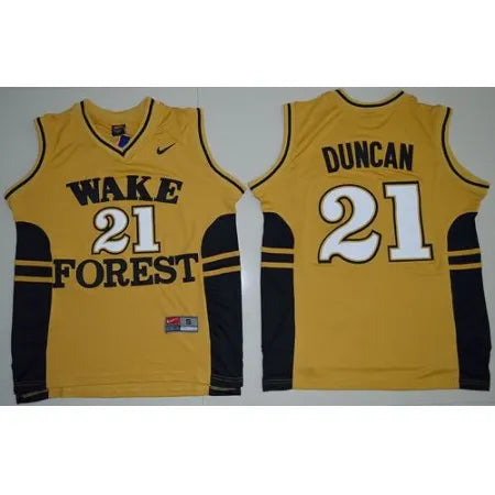 Demon Deacons #21 Tim Duncan Gold Basketball Stitched NCAA Jersey