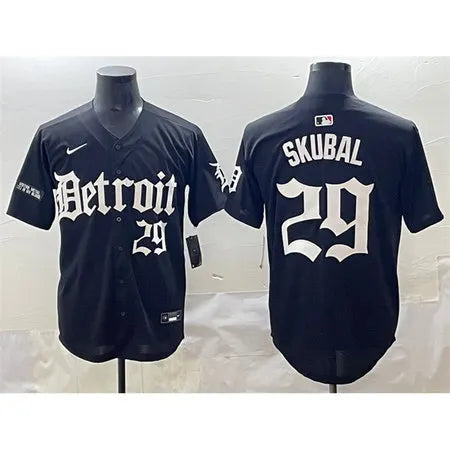Men's Detroit Tigers #29 Tarik Skubal Black "Motor Gothic Edition" Vapor Premier Limited Stitched Baseball Jersey