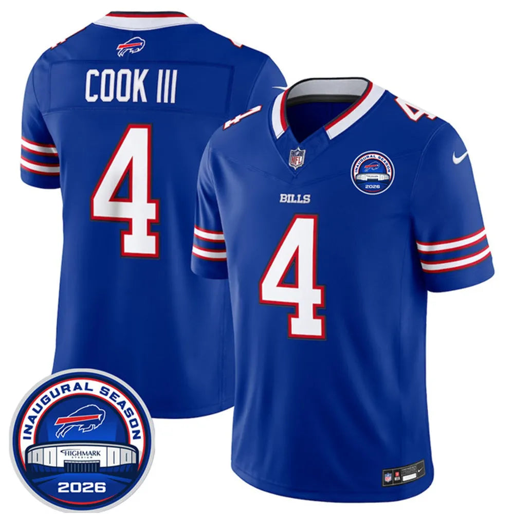 Men's Buffalo Bills #4 James Cook III Blue 2026 Inaugural Season at Highmark Stadium Vapor F.U.S.E. Limited Jersey
