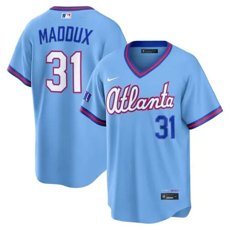 Men's Atlanta Braves #31 Greg Maddux Nike Powder Blue 2026 City Connect Stadium Jersey